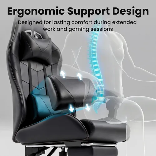 Miniatura 7 de Silla de juegos, silla ergonómica para computadora con reposapiés y soporte lumbar, silla de oficina ajustable en altura con asiento giratorio
