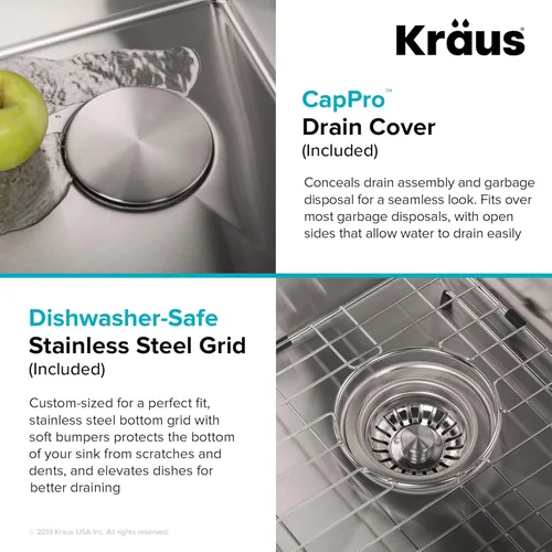 Miniatura 8 de KRAUS KWT310-33/18 Kore - Fregadero de cocina con estación de trabajo de 33 pulgadas, empotrado, acero inoxidable de calibre 18, con reborde