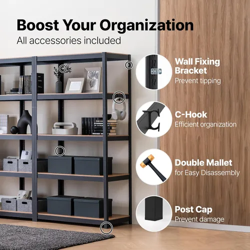 Miniatura 9 de HOMEDANT House - Estantería de metal resistente ajustable de 24.4 pulgadas de ancho y 5 niveles para garaje, estantes de almacenamiento de pie, Negro