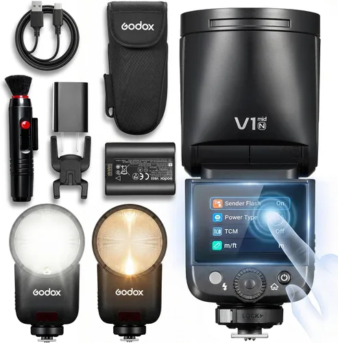 Miniatura 11 de Godox V1 MID C Flash para Canon, pantalla táctil Speedlite de cabeza redonda de 55 W, actualización de 0.945 in, 650+Full Power Pops, reciclaje