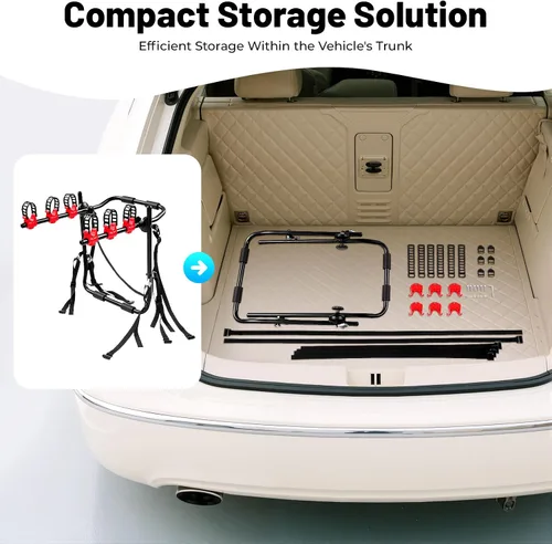 Miniatura 4 de Soporte de bicicleta de coche para 3 bicicletas, con correas ajustables para maletero, se pliega para almacenamiento, compatible con la mayoría