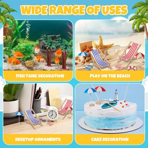 Miniatura 4 de Juego de accesorios de playa en miniatura 1 12 escala micro escena decoración con silla plegable para tomar el sol y paraguas para casa de muñecas