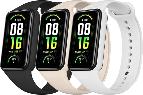 Miniatura 7 de Amzpas Bandas de TPU para Amazfit Band 7 Fitness & Health Tracker, paquete de 3 pulseras suaves y transpirables, correa deportiva de repuesto