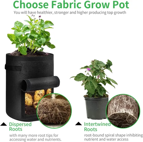 Miniatura 4 de JJGoo Juego de 2 bolsas de cultivo de patatas de 10 galones con solapa, bolsas de cultivo de tela resistentes con asa y ventana de cosecha, macetas