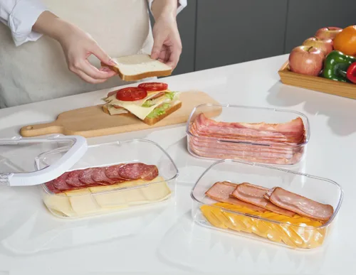Miniatura 2 de Felli Duo Loc Deli - Contenedores de carne deli para refrigerador con tapas herméticas, organizador de refrigerador apilable para almacenamiento
