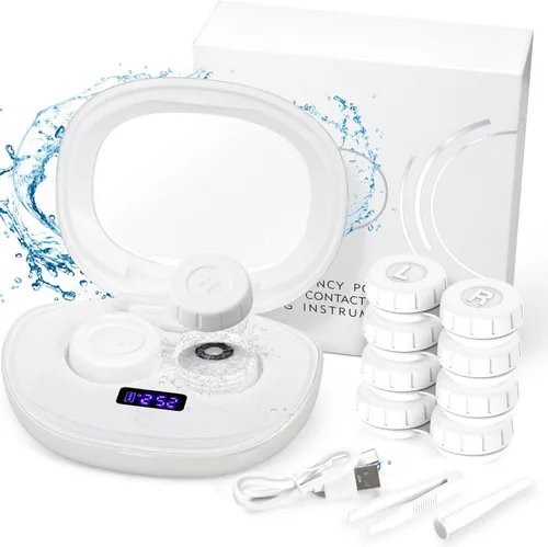 Miniatura 11 de Limpiador de lentes de contacto, máquina de limpieza ultrasónica portátil de lentes de contacto con cargador USB, pantalla de temporizador LED y kit