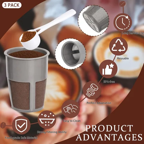 Miniatura 4 de Podoy K400 - Filtro de café reutilizable interior compatible con Keurigg My K Cup 2.0 K250 K300/350/375 /450/475, filtro universal reutilizable gris