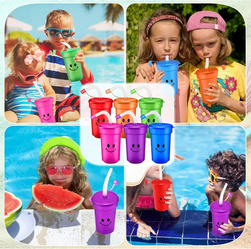 Miniatura 4 de Mumufy Vasos de neón de 12 onzas para niños, vasos de plástico coloridos de neón reutilizables para verano, suministros de cumpleaños para niños