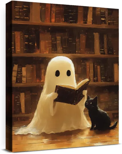 Miniatura 21 de QPVXSST Arte de Pared Interesante de Fantasma de Halloween para Baño, Póster Impreso en Lienzo de Estilo Gótico, Decoración de Baño con Diseño