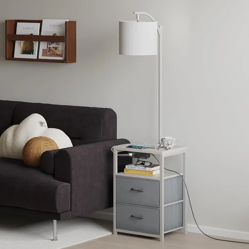 Miniatura 2 de Lámpara de pie SUNMORY con mesa y 2 cajones, lámpara con puerto USB y toma de corriente, lámparas para mesita de noche con bombilla LED de 3