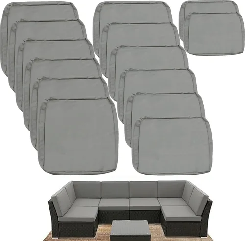 Miniatura 10 de Sqodok Fundas de Cojines para Exteriores 14 Piezas Fundas Deslizables para Cojines de Patio, Repuesto Impermeable para Sofá de 6 Asientos, Juego