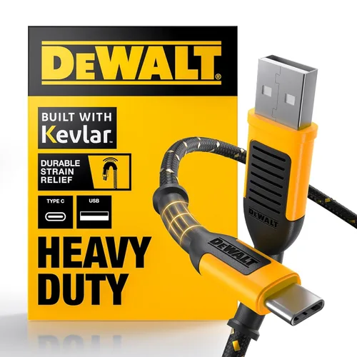 Miniatura 13 de DEWALT Cable USB C resistente, cable de carga USB A a tipo C de nailon trenzado de alta calidad, carga rápida para iPhone 17/16/15, Samsung Galaxy