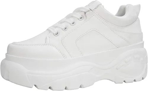 LUCKY STEP - Tenis de plataforma para mujer, de plataforma gruesa, estilo dad, colores contrastantes, blanco, neón, verde, fucsia, holograma,