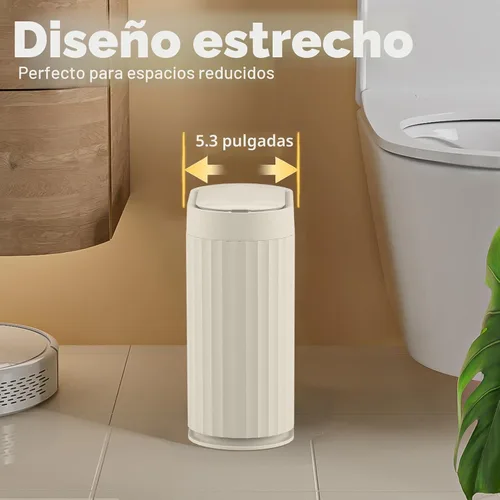 Miniatura 4 de ELPHECO Bote de basura con sensor de 2 galones, resistente al agua IPX5 con sensor de movimiento, cubo de basura automático para baño, oficina, Beige