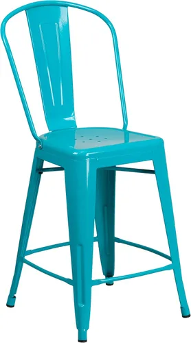 Miniatura 3 de Merrick Lane Stella - Taburete de 24 pulgadas para interiores y exteriores, taburete de metal con acabado de cristal verde azulado y azul, parte
