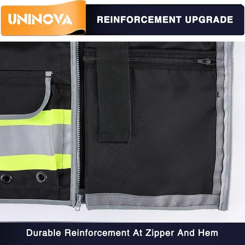 Miniatura 7 de Surveyor Safety Vest Reflective for Men,Class 2 Heavy Duty Safety Vests Reflective with Pockets and Zipper Sv55 Negro (servicio pesado)