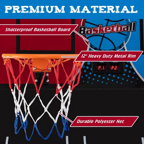Miniatura 6 de Giantex Juego de arcade de baloncesto electrónico de doble disparo con 8 modos de juego, 4 pelotas, 2 canastas, bomba de aire, marcador LCD
