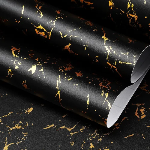 Miniatura 8 de FunStick Papel tapiz moderno de color blanco dorado para despegar y pegar, papel de contacto grueso de mármol blanco roto para encimeras y armarios