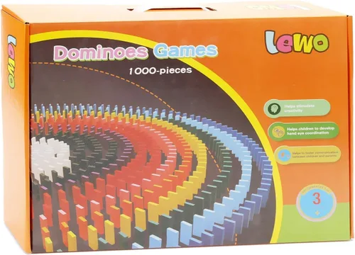 Miniatura 7 de Set de 1000 piezas Dominó de madera para niños, bloques de construcción, juegos de carrera con bolsa de almacenamiento Lewo