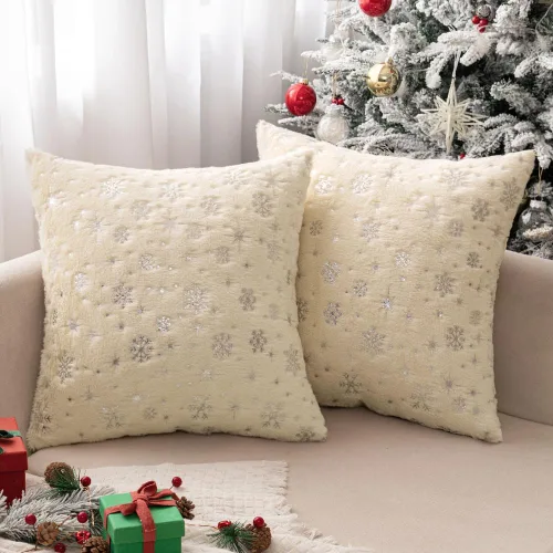 Miniatura 23 de MIULEE - Juego de 2 fundas de cojín decorativas de Navidad, hechas de piel sintética suave con copos de nieve plateados y brillantina, para Verde