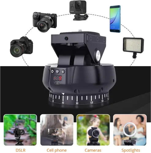 Miniatura 7 de Cabezal de inclinación panorámica motorizado, cabezal de trípode panorámico de rotación de 360°, soporte de cámara de inclinación panorámica