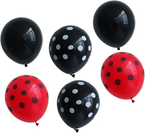 Miniatura 8 de 60 globos de lunares rojos y negros de mariquita, globos de punto ondulado, suministros de decoración de cumpleaños, boda, fiesta, juguetes