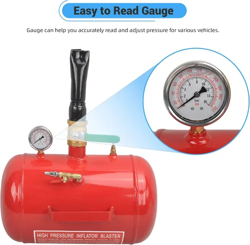 Miniatura 5 de Asentador de talón de neumático de aire de 5 galones, herramienta explosora de 110 PSI para asentar inflador de neumáticos con medidor por GESEXI