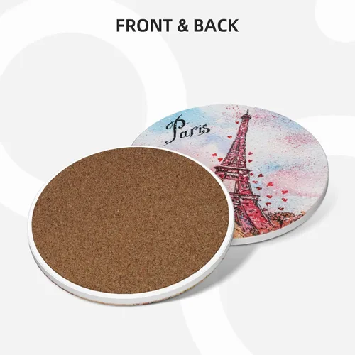 Miniatura 2 de París - Juego de 4 posavasos para bebidas, 4 pulgadas, acuarelas, estilo torre Eiffel, absorbentes de cerámica de diatomita, para mesa de centro