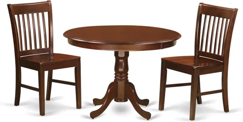 Miniatura 8 de East West Furniture HLNO3-BCH-W Juego de mesa y sillas de cocina de 3 piezas contiene una mesa de comedor redonda con pedestal y 2 sillas