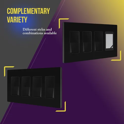 Miniatura 5 de ENERLITES Placas de pared decorativas sin tornillos, cubiertas de tomacorrientes seguras para niños, tamaño de 4 posiciones, 4.68" H x 8.30" L, Negro