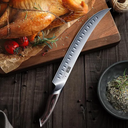 Miniatura 6 de HOSHANHO - Cuchillo de carvado y corte de 10 pulgadas, cuchillo de pecho de acero japonés de alto carbono con mango ergonómico de madera de Pakka
