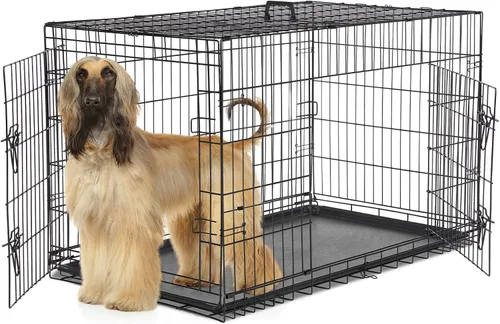 Miniatura 9 de Jaula para perros, jaula portátil para perros, perrera de alambre de metal para mascotas con bloqueo seguro, bandeja a prueba de fugas, diseño