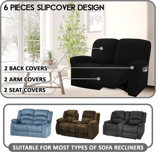 Miniatura 2 de ULTICOR Funda reclinable para sofá biplaza, 48 a 65 pulgadas de largo, 6 fundas de sofá reclinable elásticas de terciopelo para sofá biplaza de 2
