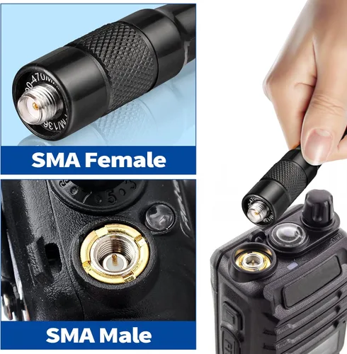 Miniatura 2 de Bingfu Antena de radio de doble banda VHF UHF 136-174MHz 400-470MHz Radio de dos vías Walkie Talkie Antena flexible de látigo SMA hembra para radios