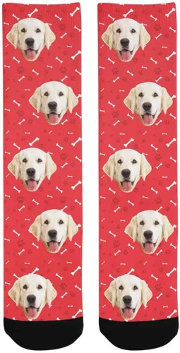 Miniatura 3 de Calcetines personalizados con foto de la mascota, huellas de pisadas de gato y perro, patas, huesos, calcetines largos con imagen para hombres