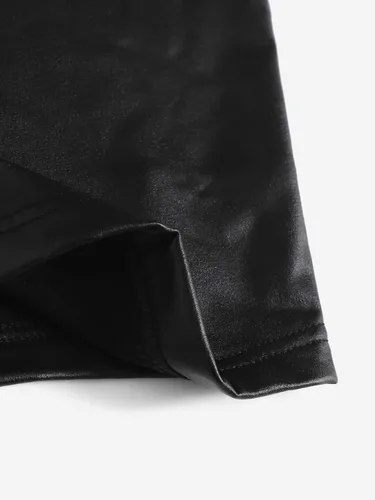 Miniatura 3 de SheIn Camiseta corta sin mangas asimétrica de piel sintética con cuello redondo para mujer