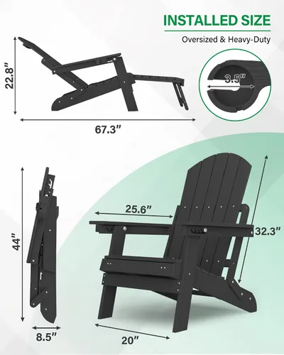 Miniatura 3 de YEFU Silla Adirondack con Otomana Retráctil: Juego de 2 Sillas Adirondack Plegables - Respaldo Ajustable de 5 Niveles con Reposapiés - Sillas