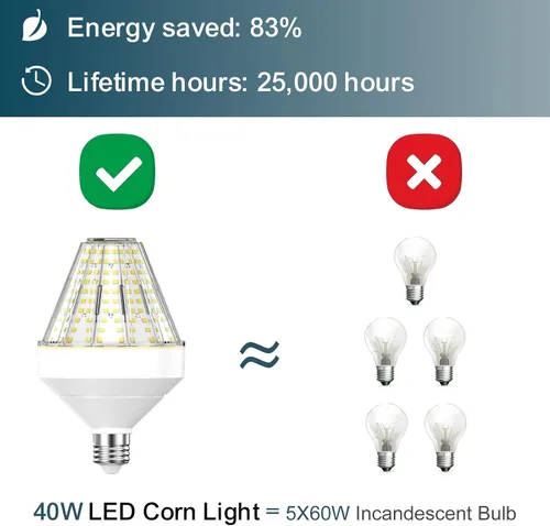Miniatura 3 de GT-Lite Bombilla LED de mazorca de maíz de 5200 lúmenes, 40 vatios, equivalente a 300 vatios, color de luz diurna de 5000 K, base E26, bombilla