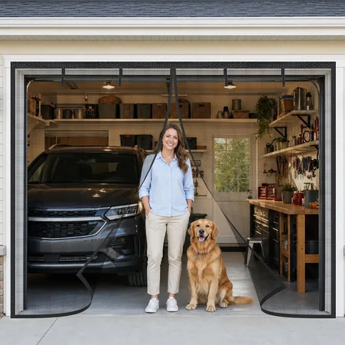 Heavy Duty Garage Screen Door for 1 Car Garage Pull Down, LOVIGA 8×7FT Magnetic Fiberglass Garage Door Screen Garage Net Screen with Magnet,