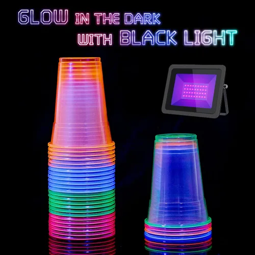 Miniatura 4 de Lilymicky 100 unidades de vasos de plástico de 16 onzas, vasos de fiesta de neón brillante, colores neón surtidos para fiestas, carnavales