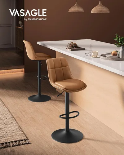 Miniatura 4 de VASAGLE Taburetes de bar, juego de 2 sillas de bar giratorias, altura ajustable, acolchado, taburetes de cocina de cuero sintético con respaldo