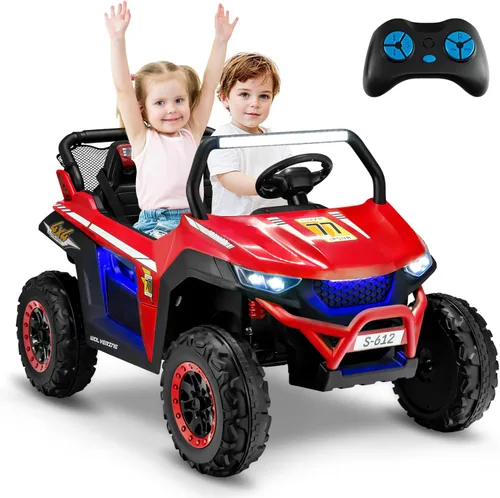 Miniatura 12 de OLAKIDS Vehículo eléctrico de 2 plazas para niños, UTV de 12 V con control remoto, suspensión de resorte, arranque suave, música Bluetooth FM