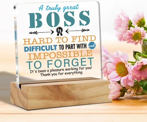 Miniatura 3 de Regalos de agradecimiento para jefes para hombres y mujeres - Placa de escritorio acrílica con soporte de madera - Día del jefe, despedida, recuerdo
