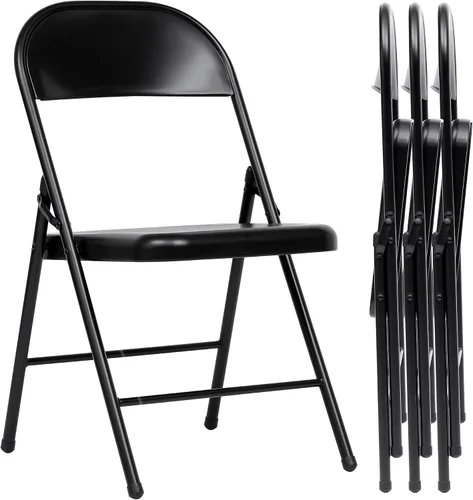 Miniatura 16 de Fenbeli Paquete de 2 sillas plegables con cojín, sillas de metal negro con asientos acolchados y marco de acero duradero, sillas plegables