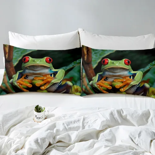 Miniatura 5 de Erosebridal Juego de funda de edredón de rana 3D, tamaño individual, juego de ropa de cama de rana de árbol de ojos rojos, funda de edredón