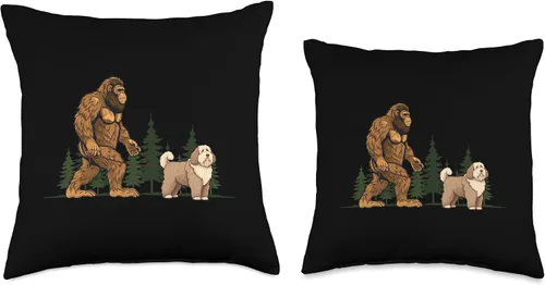 Miniatura 3 de Old English Sheepdog N Bigfoot Funny Old English Sheepdog Bigfoot Walking Dog Mom Dad - Almohada de 16 x 16 pulgadas, multicolor
