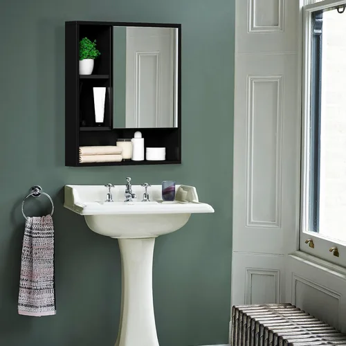 Miniatura 4 de ChooChoo Armario con espejo de pared para baño, botiquín con puerta única y estante ajustable, gabinete de almacenamiento para ahorrar espacio sobre