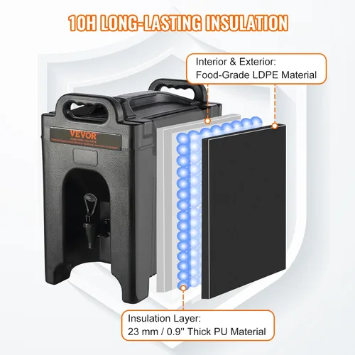 Miniatura 3 de VEVOR Dispensador de Bebidas Aislado, 2.5 Galones, Servidor de Bebidas Calientes y Frías de LDPE Grado Alimenticio, Dispensador Enfriador de Bebidas