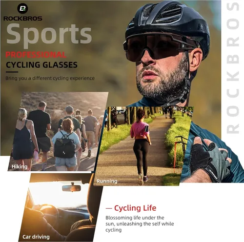 Miniatura 5 de ROCKBROS Gafas de sol deportivas fotocromáticas para hombres y mujeres, protección UV para ciclismo Negro