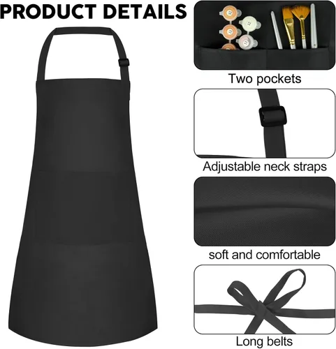 Miniatura 3 de Juego de 15 delantales para niños, delantal ajustable para niños con 2 bolsillos, delantal de chef para niños para pintar, cocinar, hornear, Negro